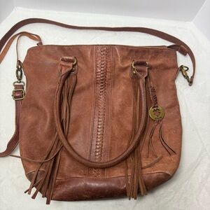 Lucky Brand Tan Leather Shoulder Bag with Fringe